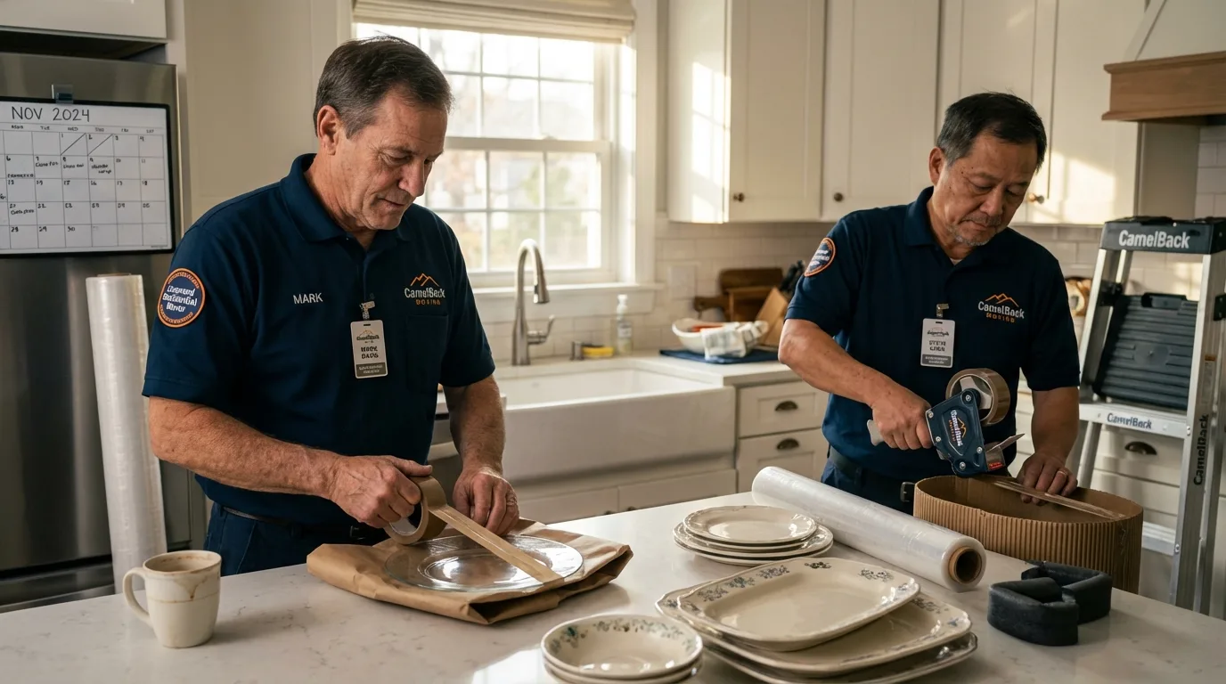 Professional crew packing kitchen dishware in Wimauma, FL